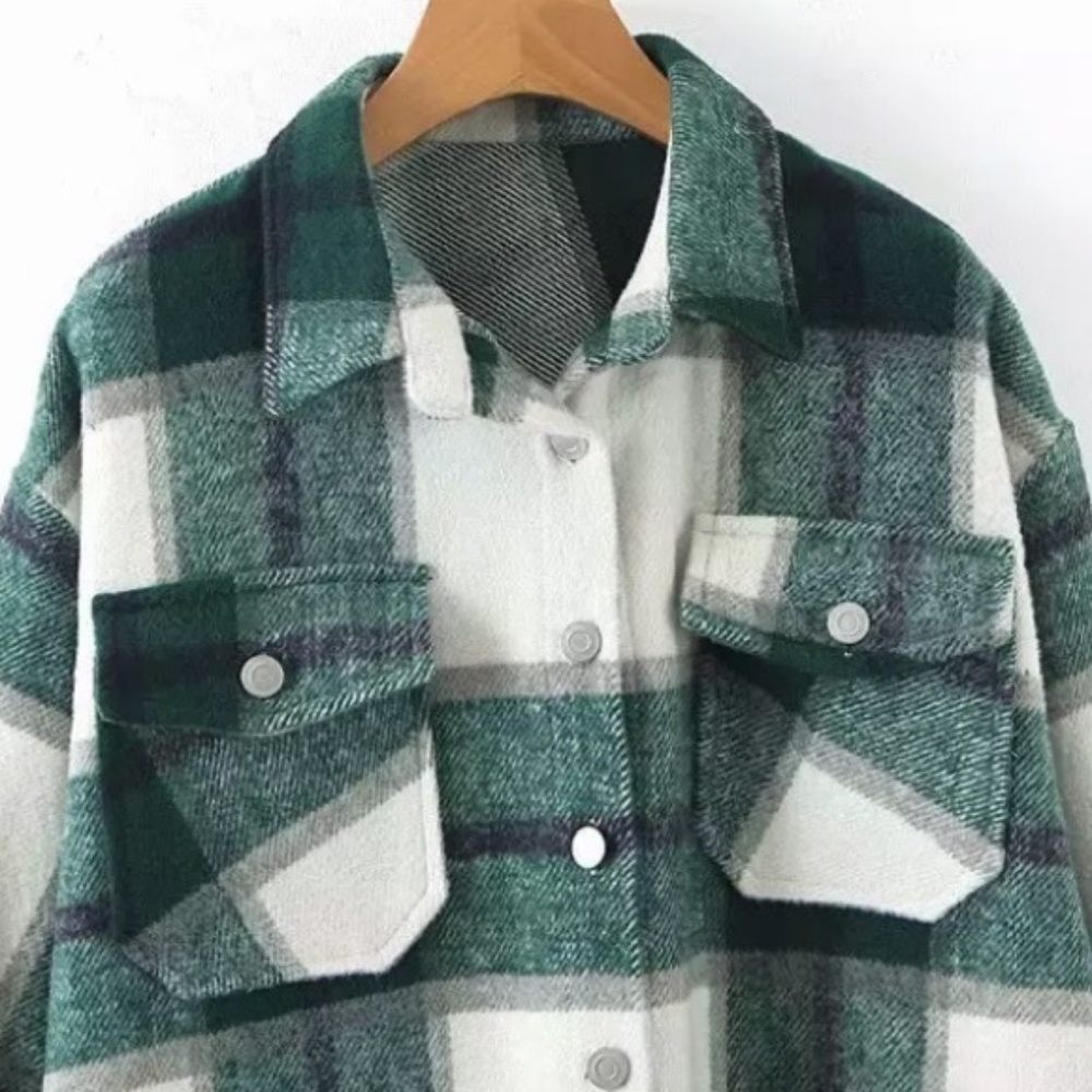 SOLD OUT Green Plaid Oversized Flannel Shacket Shirt Jacket - Picture 14 of 16
